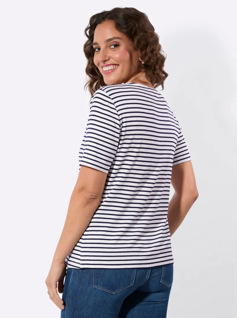 Witt Ringelshirt ecru-marine-bedruckt, Ecru-marine-bedruckt, – Produktbild 2 von 2