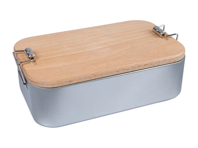 Lunchbox '2in1' aus Weißblech mit Buchenholzdeckel – Produktbild 1 von 1