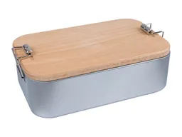Lunchbox '2in1' aus Weißblech mit Buchenholzdeckel – Produktbild 1 von 1