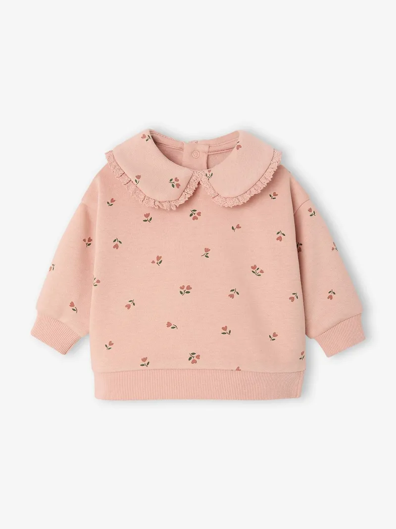 Vertbaudet Sweatshirt mit Bubikragen Baby pudrig, Pudrig rosa, – Produktbild 1 von 4