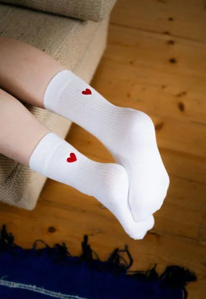 MELA MELA Gerippte Socken Stickerei 1 Paar aus 100% Bio-Baumwolle, Weiss / herz, – Produktbild 1 von 3