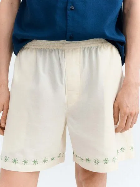 thinking mu thinking mu Herren Short - Embroidery Haitam Shorts - aus Baumwolle, Pannacota (offwhite), – Produktbild 4 von 4