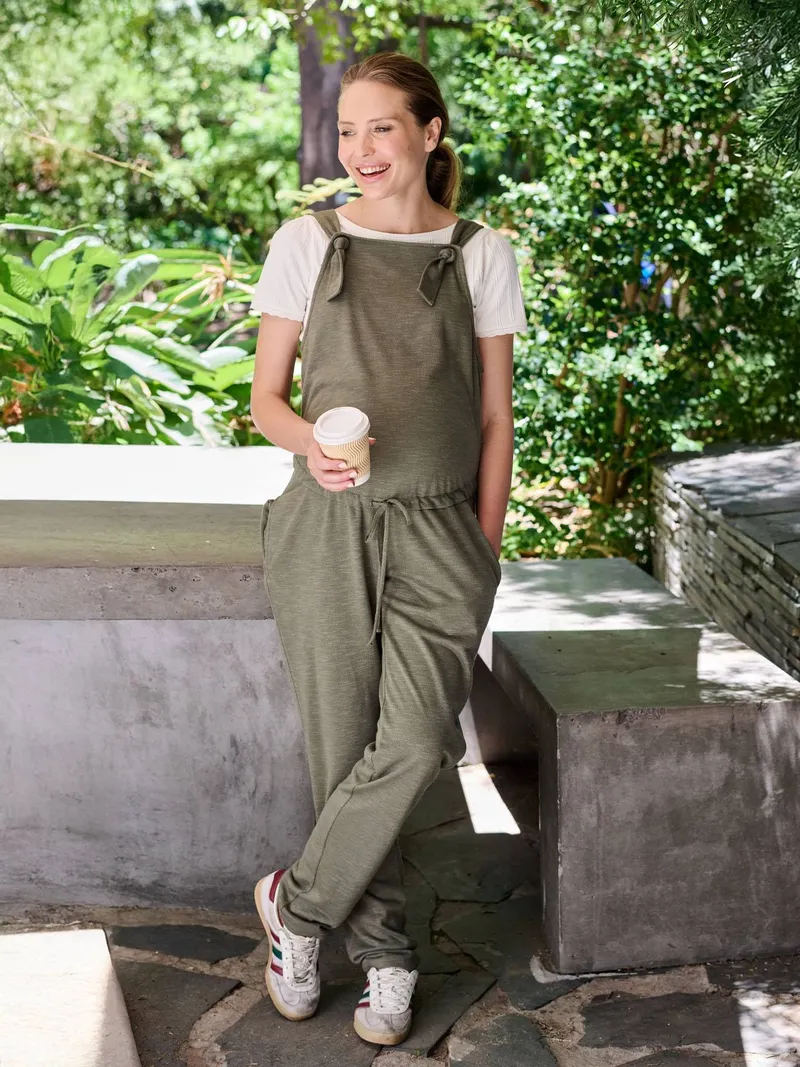 Envie De Fraise Umstands-Latzhose aus leichter Sweatware ENVIE DE FRAISE, Khaki, – Produktbild 2 von 4