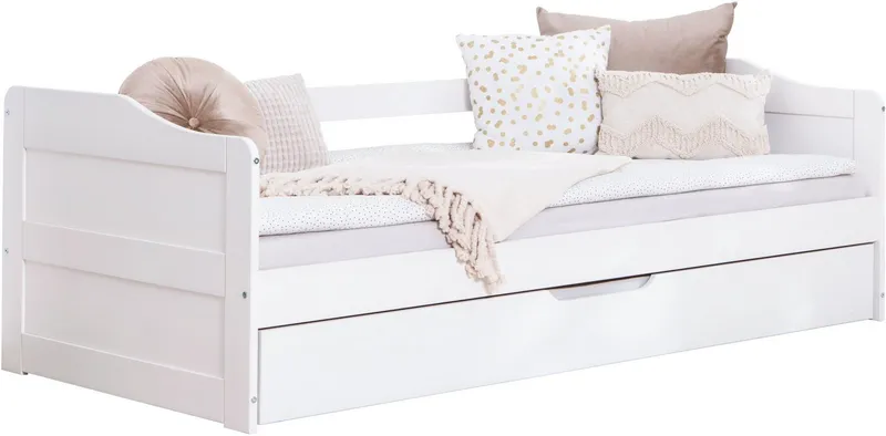 TICAA TICAA Funktionsbett Melinda, Daybett, Jugendbett, 2 Schlafplätze, Schublade auf Rollen, FSC®-zertifizierte Kiefer, 2 Rollroste, Massivholz, Weiß, – Produktbild 2 von 5