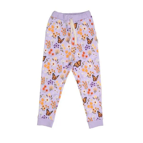 Walkiddy Walkiddy Kinder Jogginghose GOTS-zertifiziert aus Bio-Baumwolle mit Blumen-und-Schmetterlings-Muster, Blau, – Produktbild 1 von 2