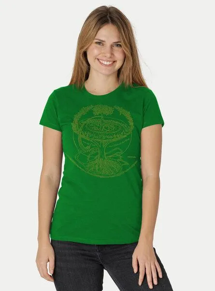 Peaces.bio - handbedruckte Biomode Peaces.bio - handbedruckte Biomode Bio-Damen-T-Shirt "Weltenesche", Grün, – Produktbild 2 von 2