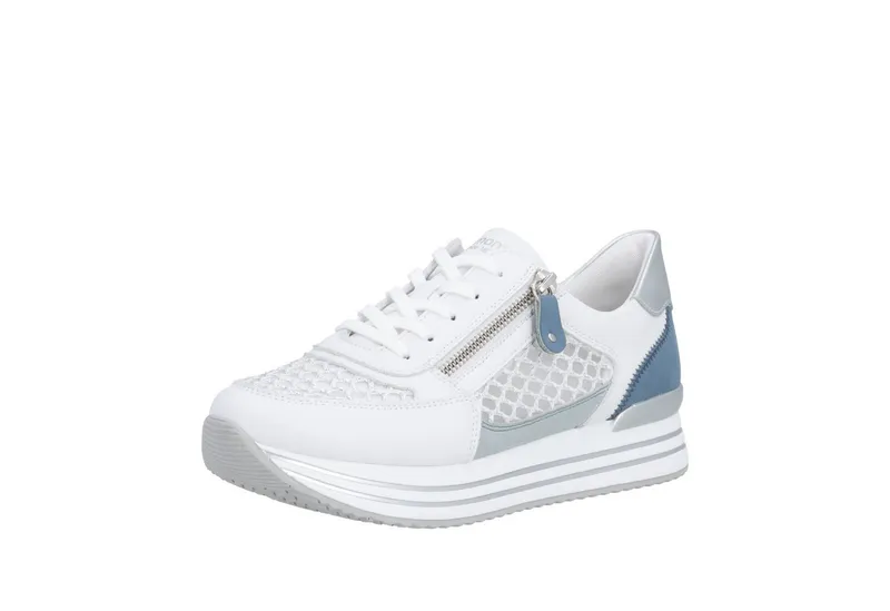 Remonte Remonte Plateausneaker, Freiezitschuh, Halbschuh, Schnürschuh, vegan, Kontrastbesatz, Blau|weiß, – Produktbild 1 von 5