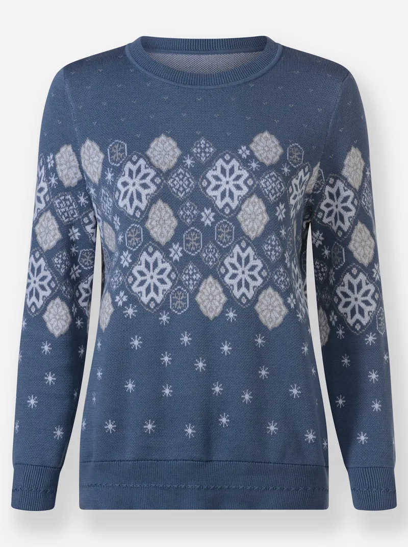Witt Jacquard-Pullover rauchblau-gemustert, Rauchblau-gemustert, – Produktbild 1 von 2
