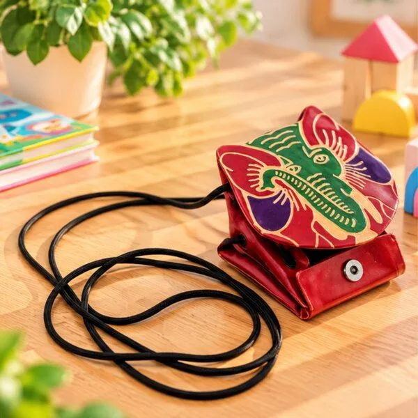Janselo Elefantengesicht Kinder-Spardose aus Shanti-Leder mit Kordel – Produktbild 3 von 4