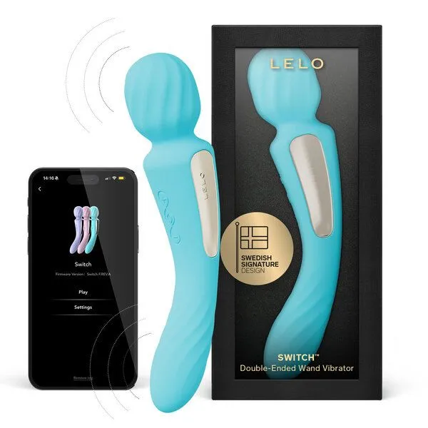 LELO LELO SWITCH Doppelseitiger Stabvibrator für Frauen mit Bluetooth-App und 12 Lustmodi, Blau, – Produktbild 1 von 4