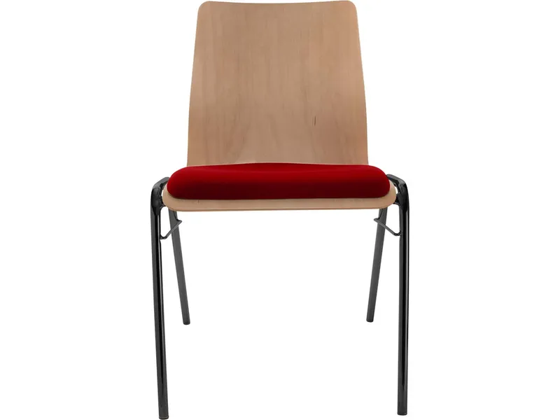 Besucherstuhl "A1" Buche, Gestell schwarz, Steg, Sitzpolster rot – Produktbild 1 von 1