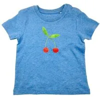 MelaDi Meladi Kinder Baby-Shirt aus Biobaumwolle - Kirsche auf Heather Blue – Produktbild 1 von 1