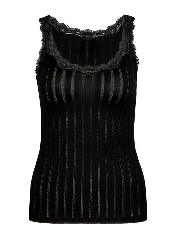 CALIDA CALIDA Trägertop Etude Toujours zarte Spitze, Nadelstreifen-Design, Cotton-Mix, elastisch, Schwarz, – Produktbild 3 von 5