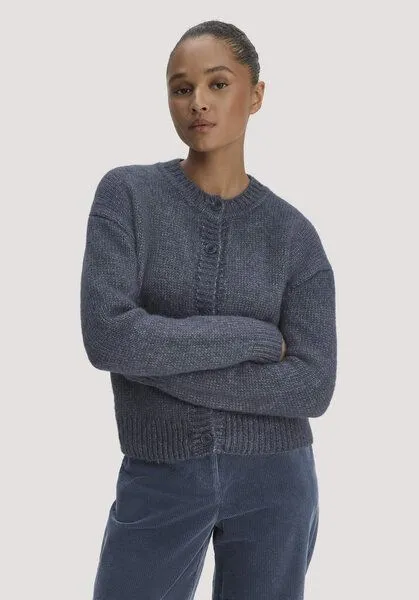 hessnatur hessnatur Strickjacke Relaxed aus Alpaka und Bio-Baumwolle, Graphitblau, – Produktbild 1 von 4