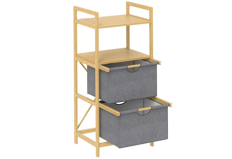 HOMCOM HOMCOM Wäschekorb Wäschekörben offene Ablagen, 2 Stück aus Stoff, mit Griff, 35,4 L (Wäschebox, 1 St., Wäschesammler), für Badezimmer, Bambus, Beige, – Produktbild 2 von 5