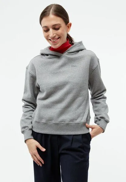 Givn Berlin Givn Berlin Cropped Sweater GBJESSA (Logo) aus Bio-Baumwolle - Grey Melange, Grey melange, – Produktbild 2 von 4
