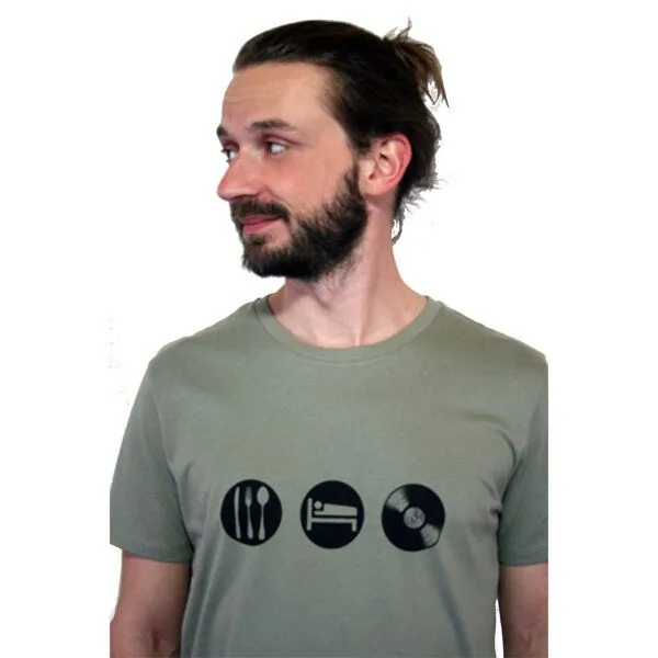 Spangeltangel Spangeltangel T-Shirt "Eat, Sleep, Vinyl", nachhaltig, Vinyl, Herren, Plattenspieler, bedruckt, Grün, – Produktbild 1 von 5