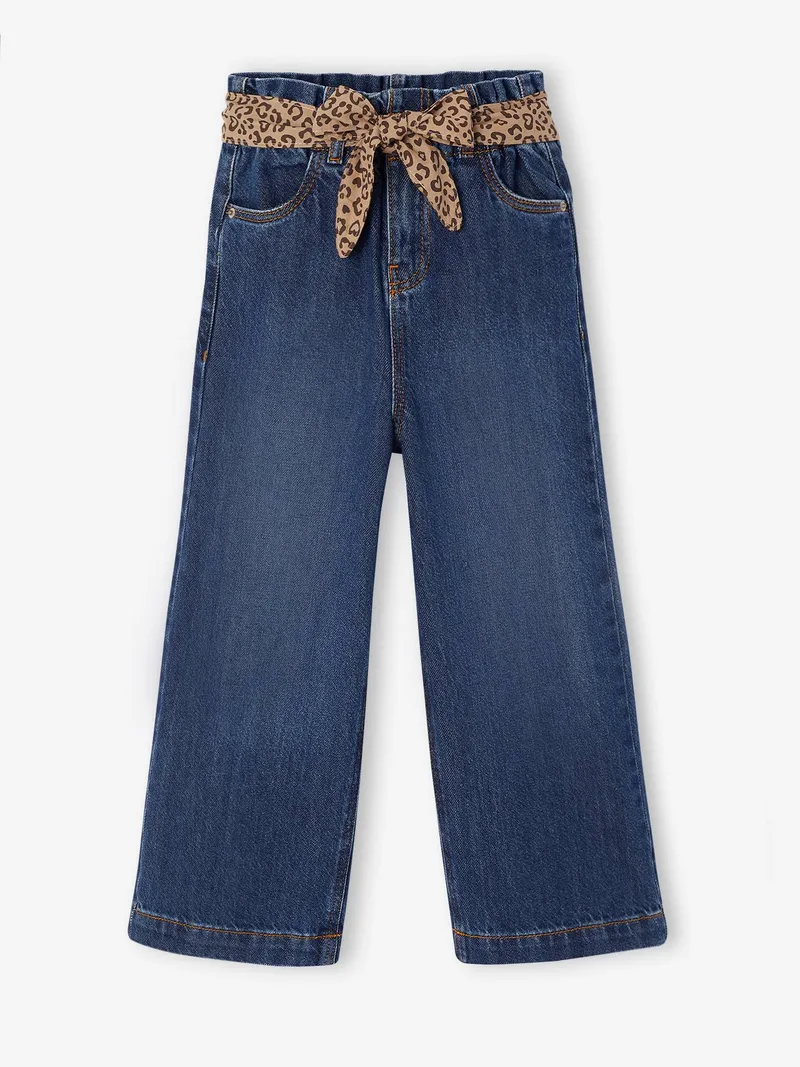 Vertbaudet Vertbaudet Weite Paperbag-Jeans mit en Stoffgürtel Mädchen, Dunkel blau, – Produktbild 4 von 4