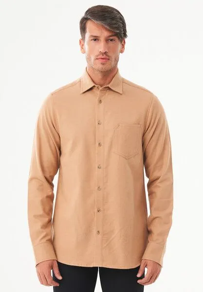 ORGANICATION ORGANICATION Brushed Twill Hemd aus Bio-Baumwolle, Light brown, – Produktbild 1 von 4