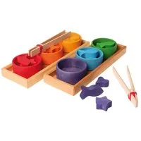 Grimms Grimms Sortierspiel Regenbogenschälchen aus Holz, 28-teilig, bunt lasiert Maße Rahmenlänge 30,5 cm, Natur, mehrfarbig, – Produktbild 1 von 1