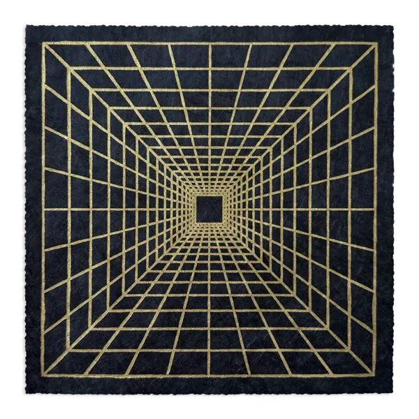 Veskor Cassiopeia Veskor Cassiopeia INTO THE VOID Linoldruck | 22 × 22 cm | Gold auf Schwarz – Produktbild 1 von 4