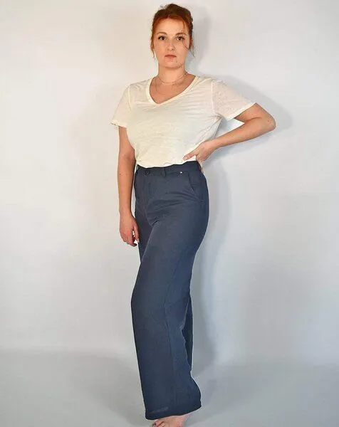 Aatise Aatise Schlaghose damen mid-rise Zhéa mit Seitentaschen aus 100% Leinen, Blau, – Produktbild 1 von 4