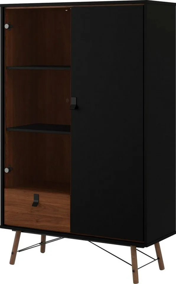 Home affaire Vitrine Ry Glasvitrine Vitrinenschrank Ausstellung Sammelvitrine mit Glastür und einer geschlossenen Tür sowie einer Schublade, Schwarz, – Produktbild 5 von 5