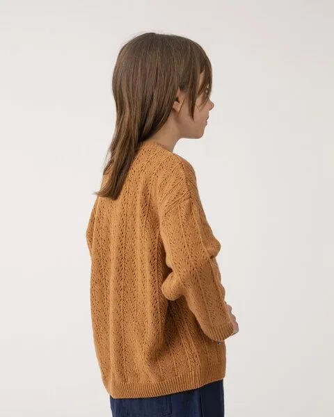 MATONA Matona Gestrickter Pullover mit Lochmuster für Kinder aus recycelter Wolle / Lace Sweater, Ochre, – Produktbild 4 von 4