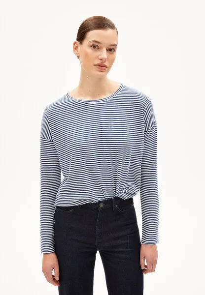 ARMEDANGELS ARMEDANGELS XIANAA STRIPES Damen Longsleeve aus Bio-Baumwolle, Faded indigo-oatmilk, – Produktbild 1 von 4