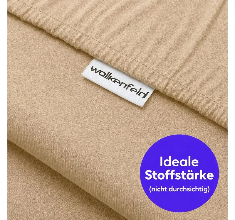 Wolkenfeld Spannbettlaken 100% Baumwolle - Superweiches Bettlaken für Matratzen von 5 bis 20cm, Jersey, Gummizug: rundum, (1 Stück), Rutschfest & Blickdicht - 90x200, 140x200, 160x200, 180x200 200x200, Beige, – Produktbild 3 von 5