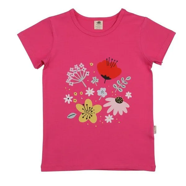Walkiddy Walkiddy T-Shirt Pink Blütengarten-Frontprint Bio-Baumwolle GOTS – Produktbild 1 von 3