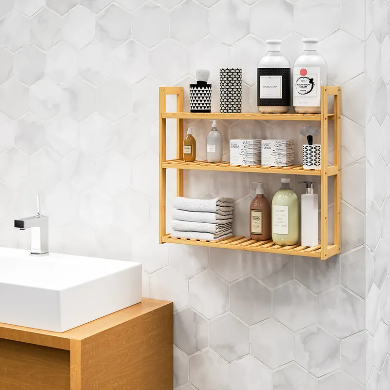 Casaria® Wandregal Bambus 54x60x15cm, Braun, – Produktbild 2 von 2