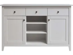Sideboard "Solvita" mit 2 Holztüren, 3 SL, B 144 x T 40 x H 91 cm, Kiefer weiß – Produktbild 1 von 1