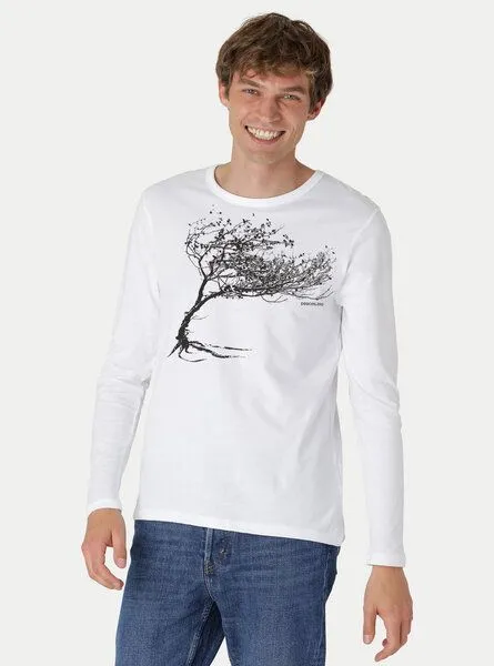 Peaces.bio - handbedruckte Biomode Peaces.bio - handbedruckte Biomode Bio-Herren-Langarmshirt "Windy Tree", Weiss, – Produktbild 2 von 2