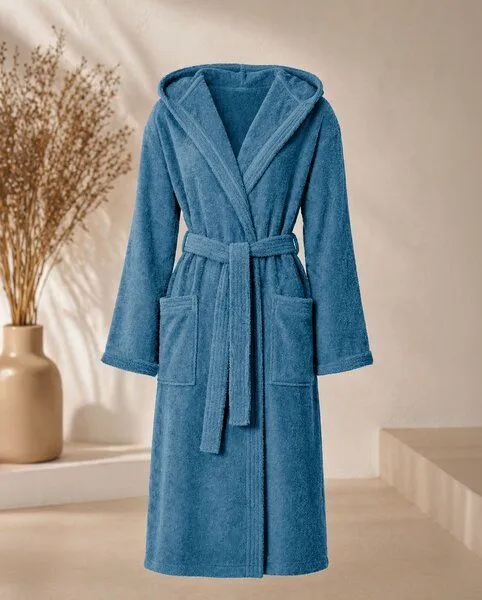 NATURAWALK NATURAWALK Bademantel mit Kapuze | Balance | Blue Heaven | 100% Bio-Baumwolle | unisex | lang, Blau, – Produktbild 1 von 2