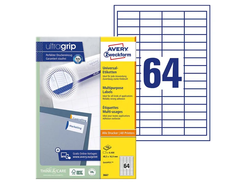 Avery Zweckform 6.400 Zweckform Etiketten 48,5 x 16,9 mm, A4 – Produktbild 2 von 3