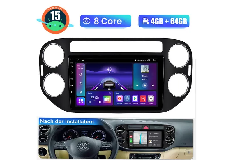 A-Sure 8-Core Android 15 Carplay Navi 4+64GB Für VW Tiguan 5N GOLF Plus Autoradio (RDS, DSP, Digitalradio (DAB), 8 Core, FM, AM, 1280*720) – Produktbild 1 von 5