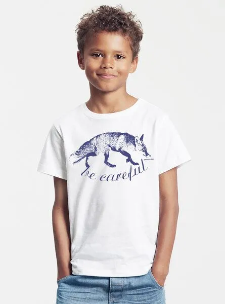 Peaces.bio - handbedruckte Biomode Peaces.bio - handbedruckte Biomode Bio-Kinder T-Shirt Be Careful, Weiß, – Produktbild 3 von 3