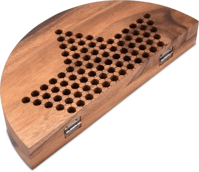 LOGOPLAY Spiel Halma rund + klappbar, Gesellschaftsspiel, Halma XL rund Stern-Halma / Chinese Checkers aus edlem Samena-Holz, Beige, – Produktbild 1 von 5