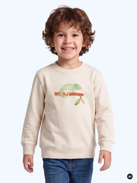 MelaDi Meladi Kinder Sweater aus Biobaumwolle - Chamäleon auf Natural White, White, – Produktbild 5 von 6