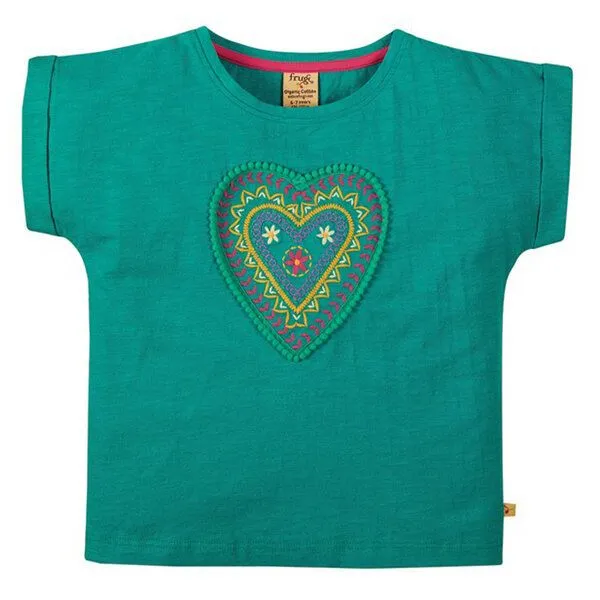 Frugi Frugi T-Shirt Herz in pazifik-grün Sophia Slub T-Shirt Jewel/Heart – Produktbild 1 von 3