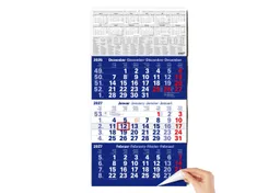 TOBJA Wandkalender 3 Monatskalender 2027 Blau mit Datumsschieber 30x56 FSC, Blau, Datumsschieber, Schulferien DE+AT, 4-sprachig, FSC-zertifiziert – Produktbild 1 von 1