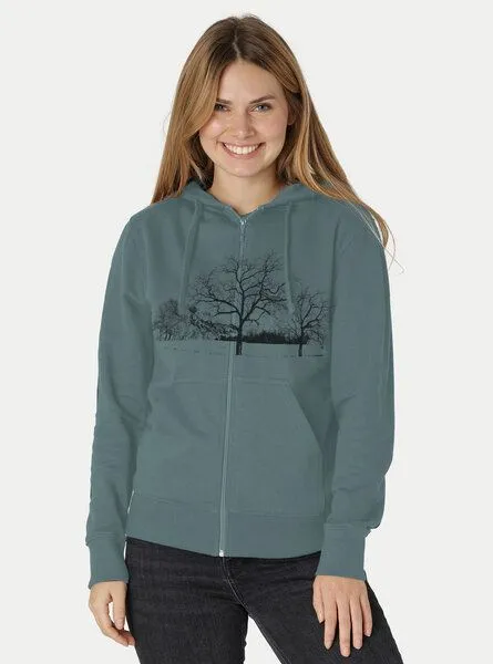 Peaces.bio - handbedruckte Biomode Peaces.bio - handbedruckte Biomode Zip-Hoodie Landscape Damen, Petrol, – Produktbild 2 von 2