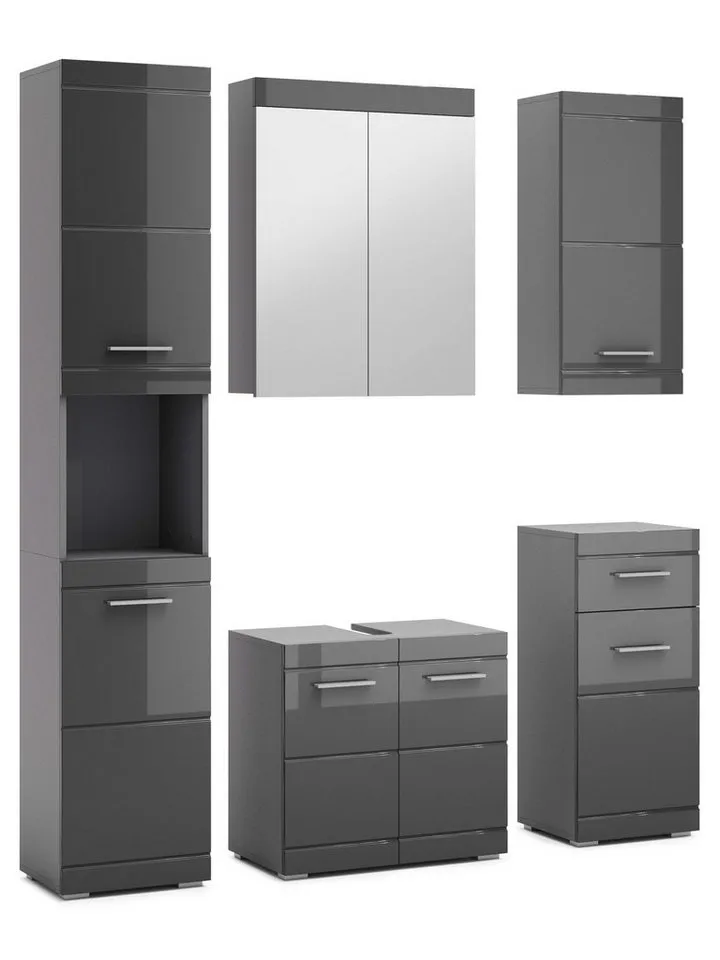 OTTO home Badmöbel-Set Föhr, (Set, 5-St), mit eleganten Hochglanzfronten, FSC® zertifiziert, Grau, – Produktbild 2 von 5