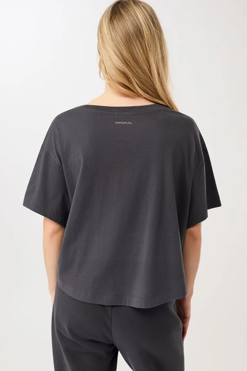 mandala MANDALA Damen vegan T-Shirt Boxy In Grau, Grau, – Produktbild 2 von 2