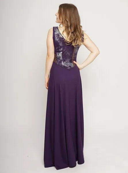 Peaces.bio - handbedruckte Biomode Peaces.bio - handbedruckte Biomode Abendkleid Bachgeflüster in Violett – Produktbild 3 von 4