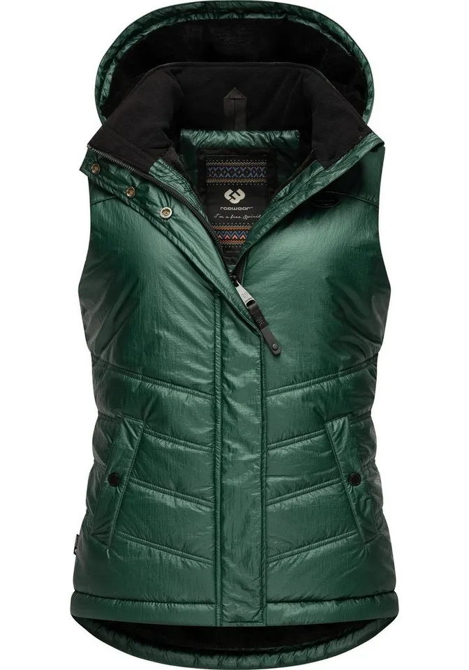 ragwear ragwear Steppweste Hesty Bling Wasserdichte Outdoor-Weste mit abnehmbarer Kapuze, Grün, – Produktbild 1 von 5