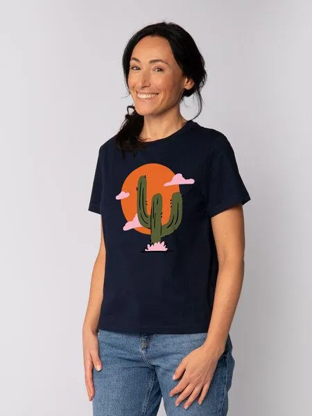 watapparel watapparel T-Shirt Frauen Kaktus im Sonnenuntergang, French navy, – Produktbild 1 von 3