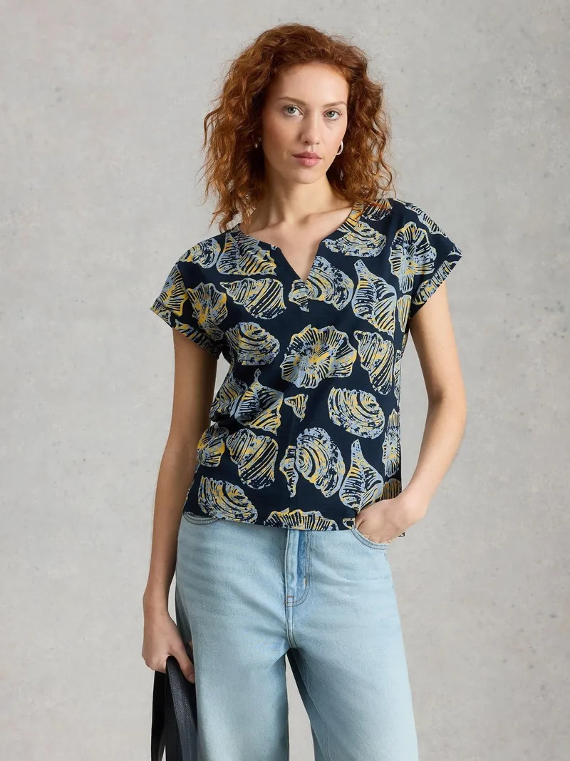 White Stuff T-Shirt Nelly mit Keilausschnitt - 48, Marine print, – Produktbild 3 von 4