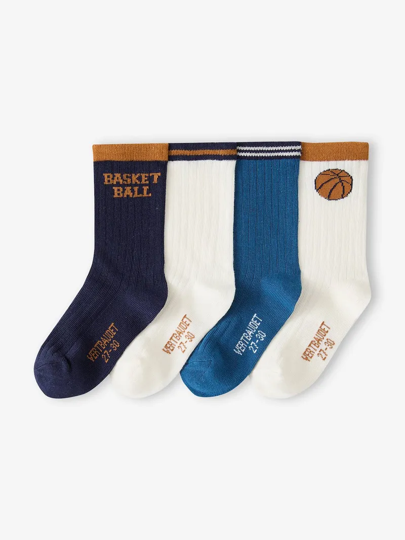 Vertbaudet 4er-Pack Socken mit Basketballmotiv Jungen, Wollweiß, – Produktbild 1 von 2